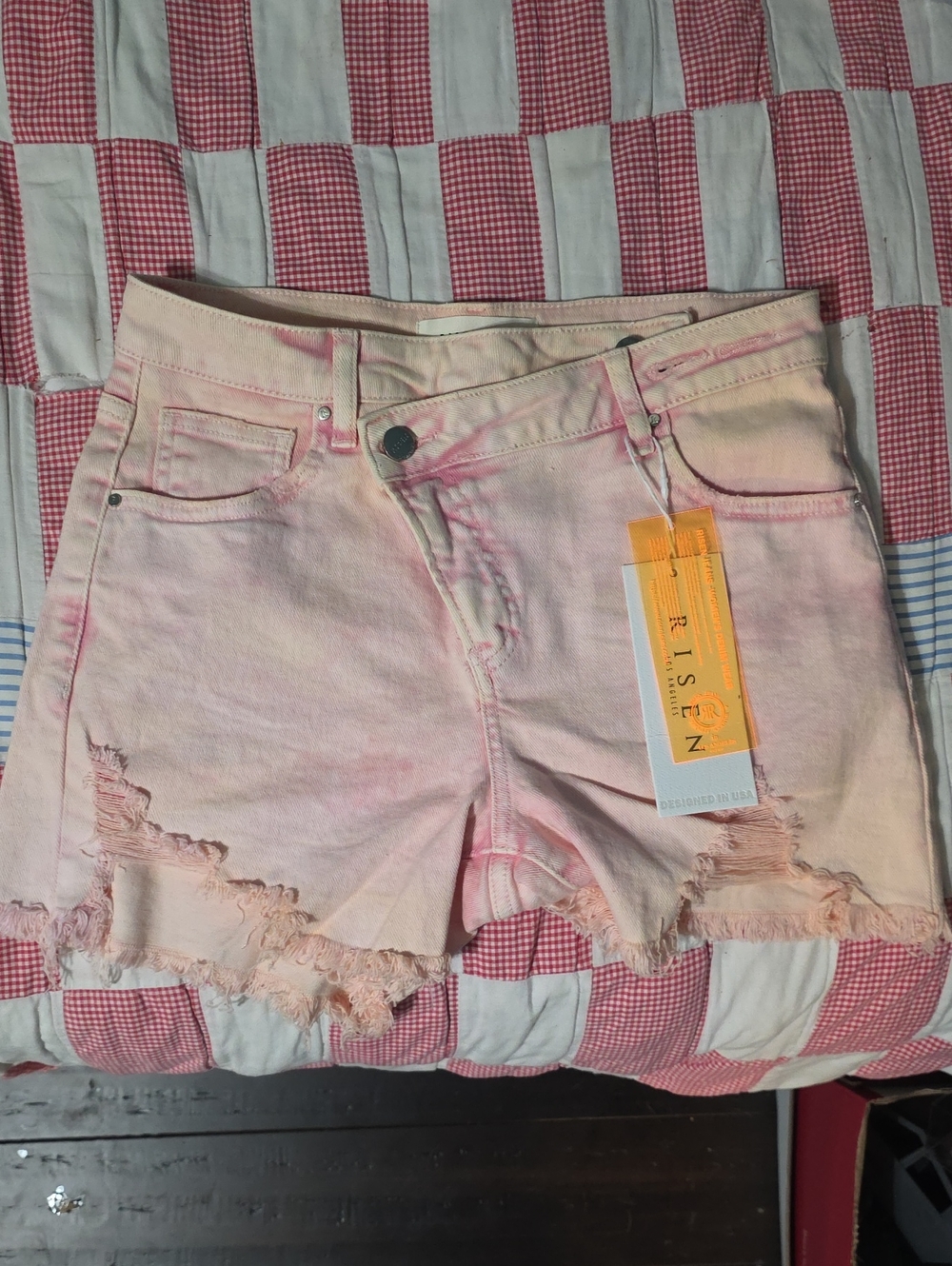 Risen Women's Pink Distressed Denim Shorts - Frayed Hem